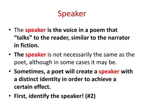 speaker definition in poetry: The speaker of a poem is not always the poet himself.